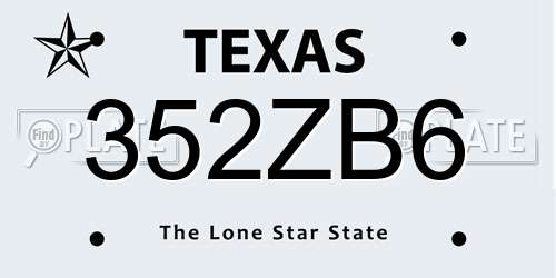 352ZB6 Texas License Plate