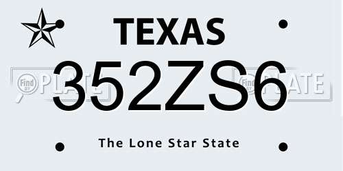 352ZS6 Texas License Plate