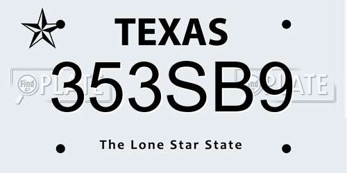 353SB9 Texas License Plate