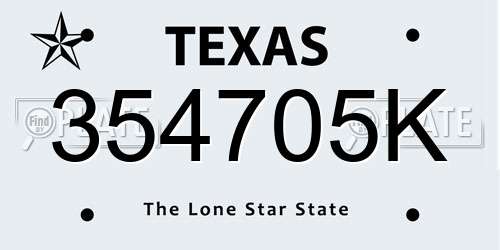 354705K Texas License Plate
