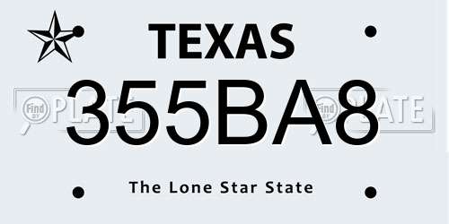 355BA8 Texas License Plate