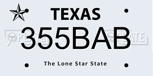 355BAB Texas License Plate