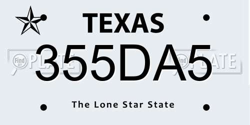 355DA5 Texas License Plate