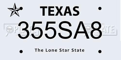 355SA8 Texas License Plate