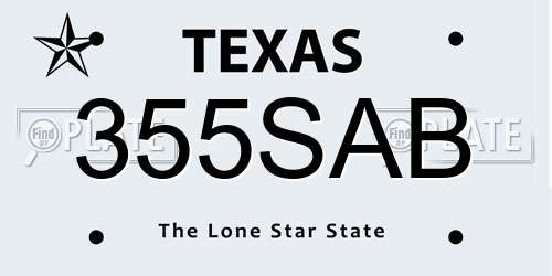 355SAB Texas License Plate
