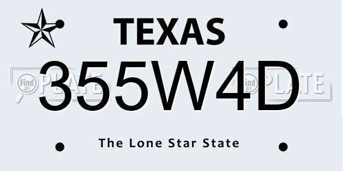 355W4D Texas License Plate