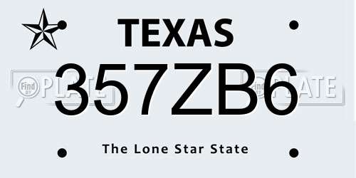 357ZB6 Texas License Plate