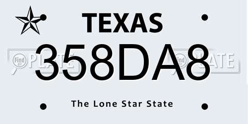 358DA8 Texas License Plate