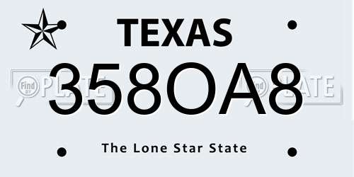 358OA8 Texas License Plate