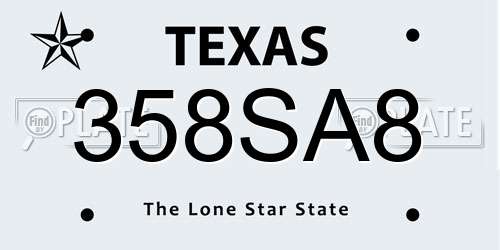 358SA8 Texas License Plate