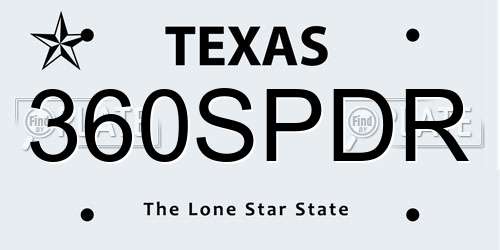 360SPDR Texas License Plate