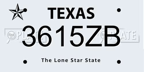 3615ZB Texas License Plate