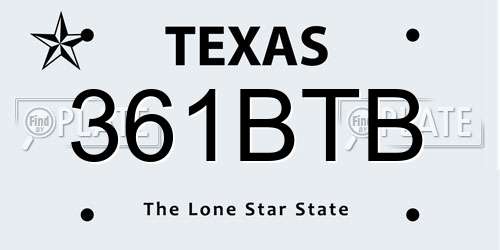 361BTB Texas License Plate