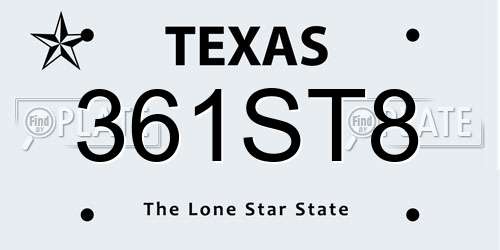 361ST8 Texas License Plate