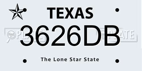 3626DB Texas License Plate