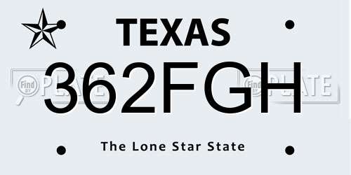 362FGH Texas License Plate