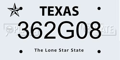 362G08 Texas License Plate