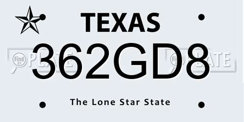 362GD8 Texas License Plate