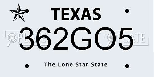 362GO5 Texas License Plate