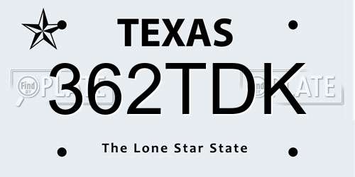 362TDK Texas License Plate