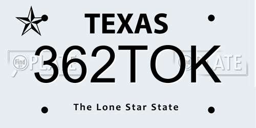 362TOK Texas License Plate