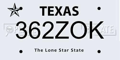 362ZOK Texas License Plate