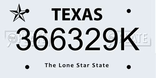 366329K Texas License Plate