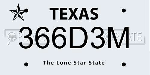366D3M Texas License Plate