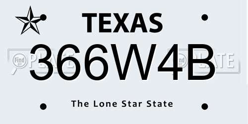 366W4B Texas License Plate