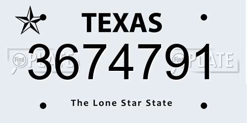 3674791 Texas License Plate