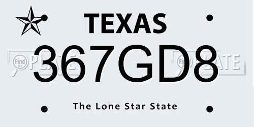 367GD8 Texas License Plate