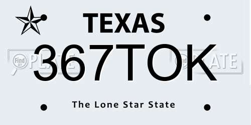 367TOK Texas License Plate