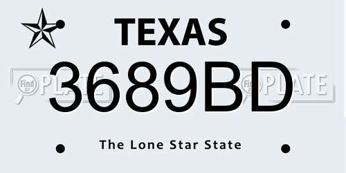 3689BD Texas License Plate