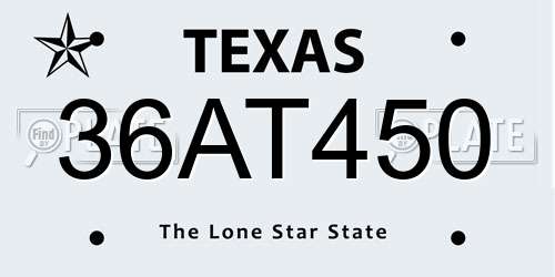 36AT450 Texas License Plate