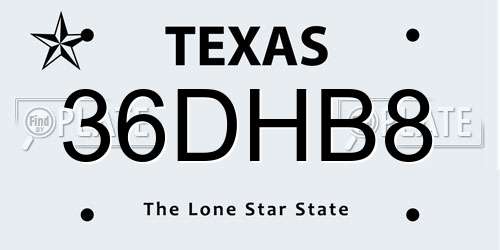 36DHB8 Texas License Plate