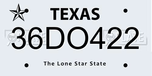 36DO422 Texas License Plate