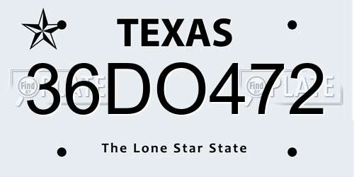 36DO472 Texas License Plate