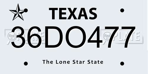 36DO477 Texas License Plate