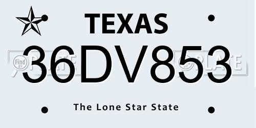 36DV853 Texas License Plate
