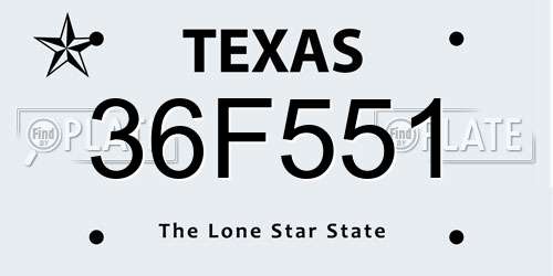 36F551 Texas License Plate