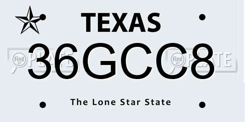 36GCC8 Texas License Plate