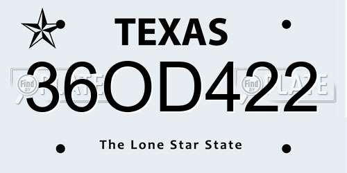 36OD422 Texas License Plate