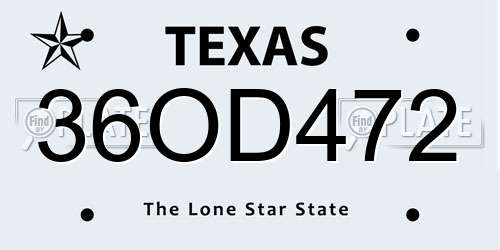 36OD472 Texas License Plate