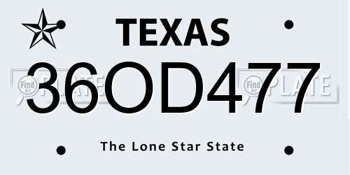 36OD477 Texas License Plate
