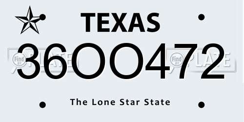 36OO472 Texas License Plate