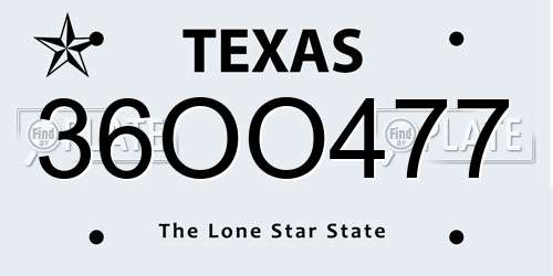 36OO477 Texas License Plate