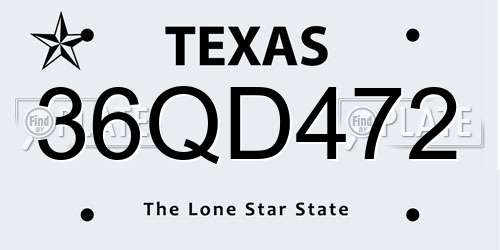 36QD472 Texas License Plate