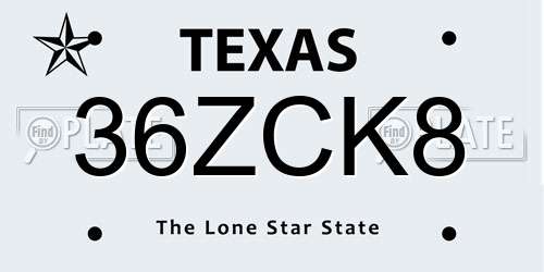 36ZCK8 Texas License Plate
