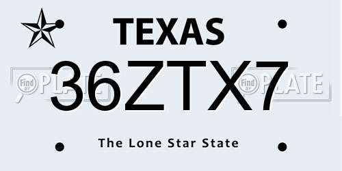 36ZTX7 Texas License Plate