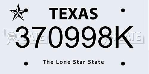 370998K Texas License Plate